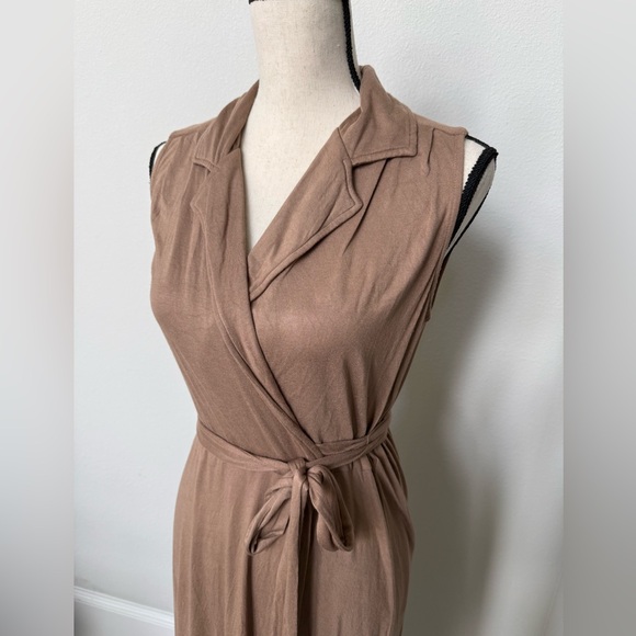 Anthropologie Porridge Sleeveless Taupe Wrap Dress - Picture 3 of 11